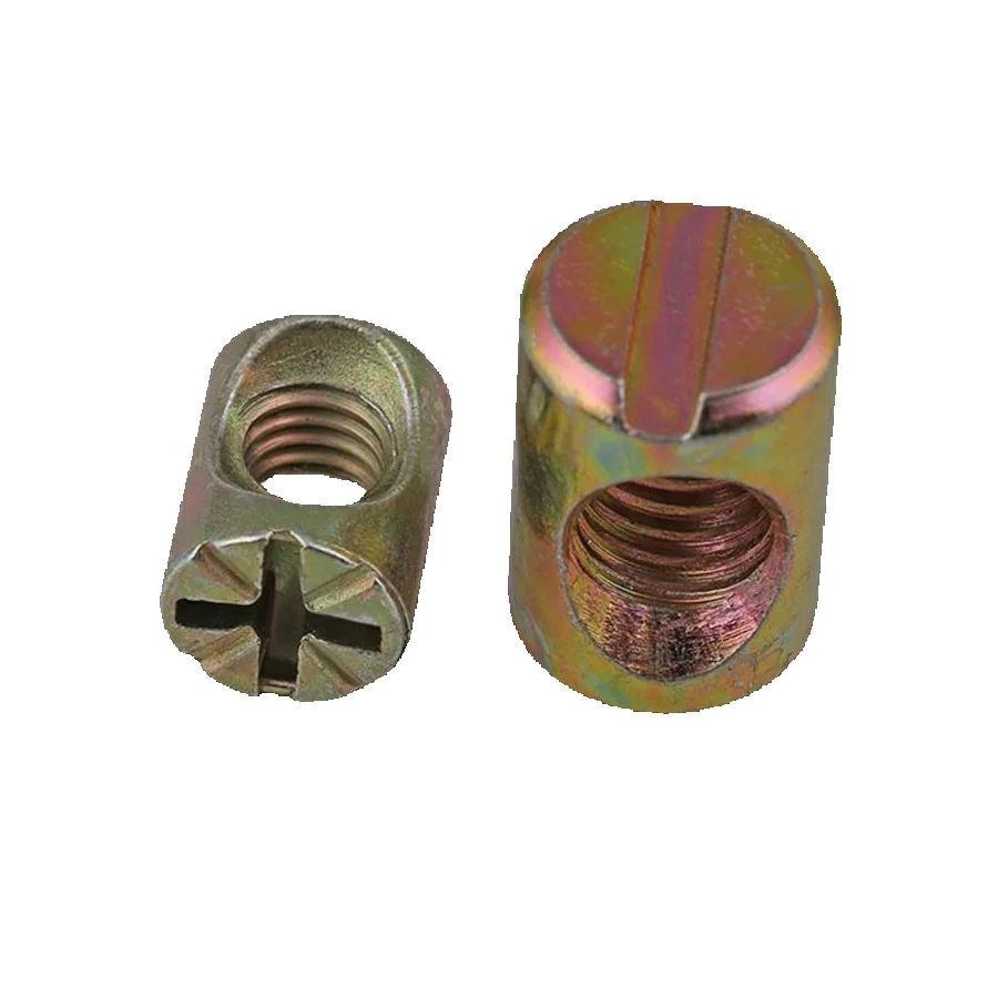 Furniture Hardware Barrel Nut - 100pcs Color Zinc Plated Slotted Cross