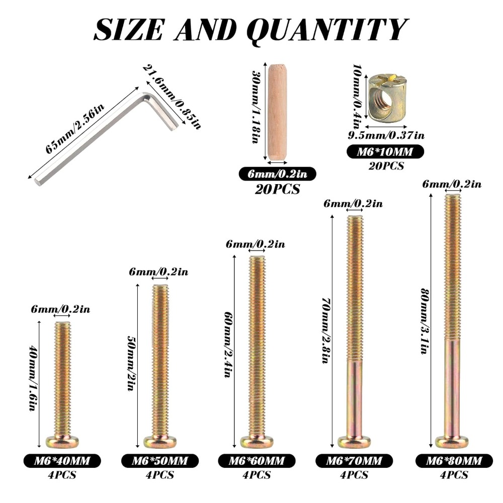 M6x40/50/60/70/80mm Crib Screw - огляд і ціна Furniture Hardware Barrel Nut